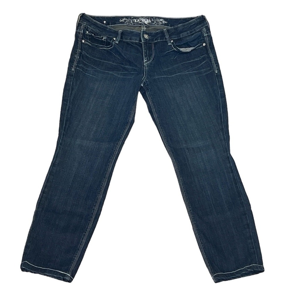 Express Womens Jeans 8s Blue Stretch Super Skinny Supersoft Dark Wash Low Rise